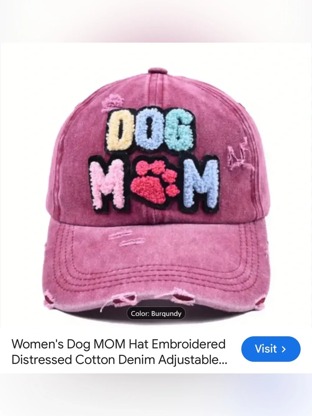 NWT Dog Mom Embroidered Burgundy  Baseball Cap